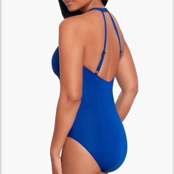 New! Miraclesuit Rock Solid Blue Wrapsody One Piece Swimsuit 20510 - Picture 2 of 13
